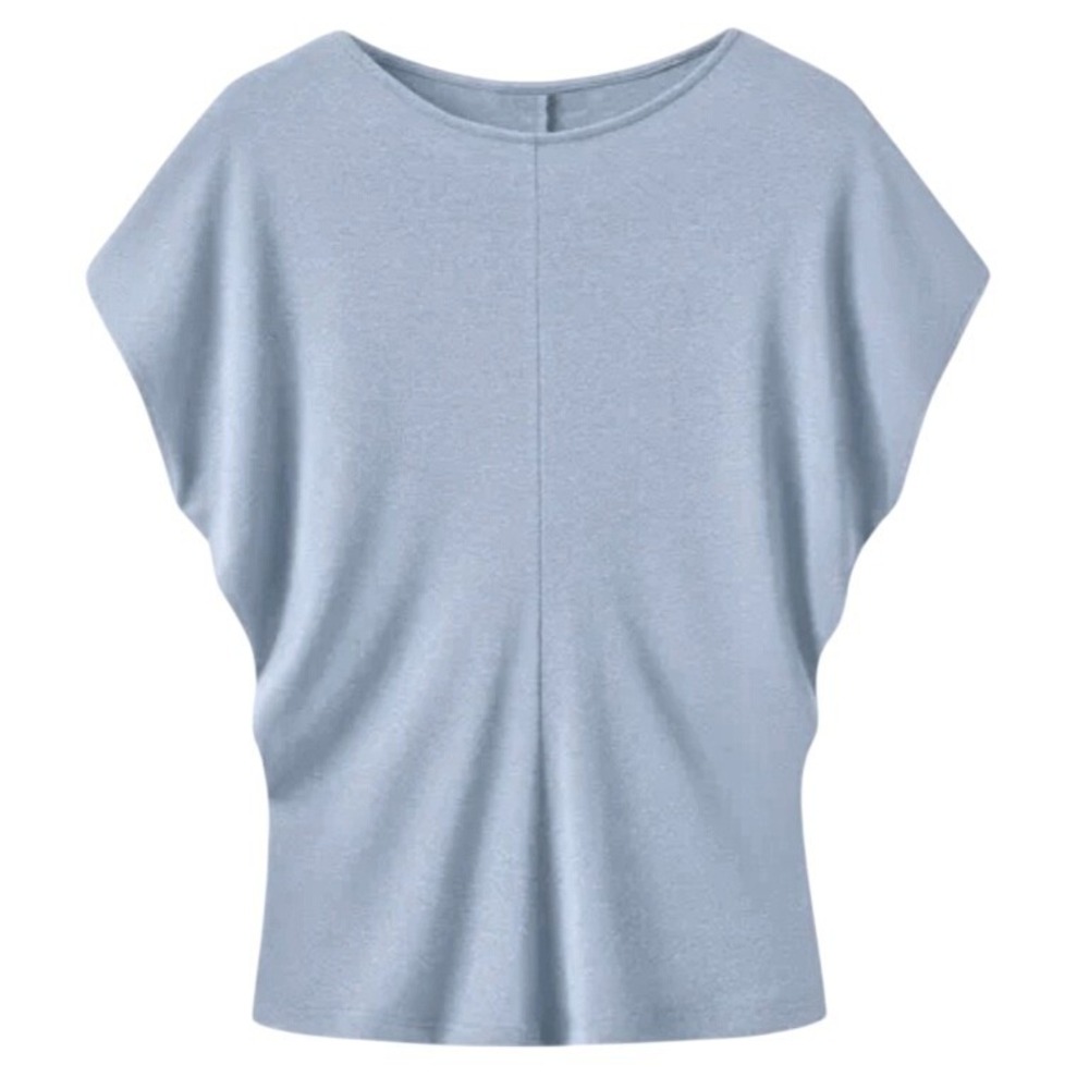 NWT OGL Tencel Linen Blend Round Neck Relaxed Summer Top M Dew Sky Kimono Sleeve - Picture 6 of 9